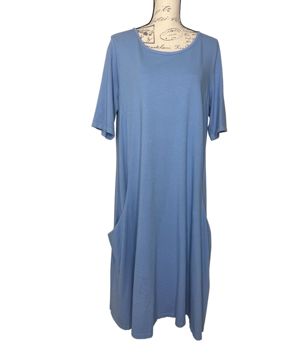 Prairie Cotton Made in USA 100% Cotton Blue T-Shirt Dress Lagenlook size 1X